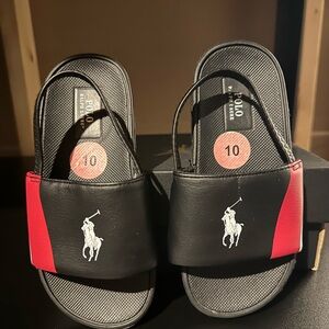 Boys Polo by Ralph Lauren Black and Red Kids Sandals